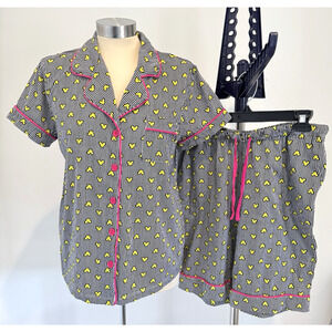 2-Piece DISNEY LUXE Mickey Mouse Pajama Set Shirt/Shorts Black Stripe Women’s M